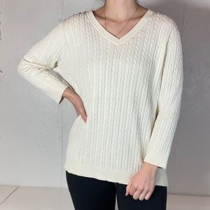 Dainty Neutral White Cable Knit V Neck Knit Sweater